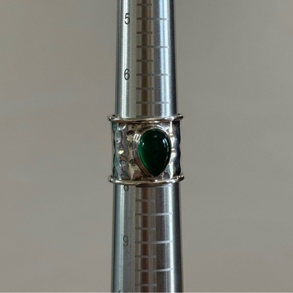 Gold Tone Wide Band Ring with Green Teardrop Stone - Picture 3 of 4